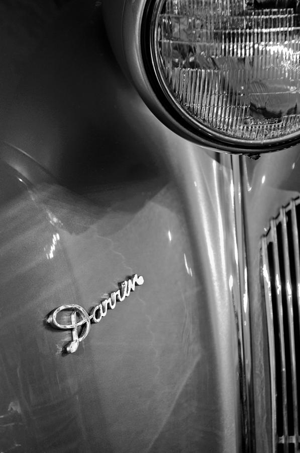 Black And White Photograph - 1940 Packard Super Eight One-Eighty Darrin Convertible Sedan Headlight Emblem by Jill Reger