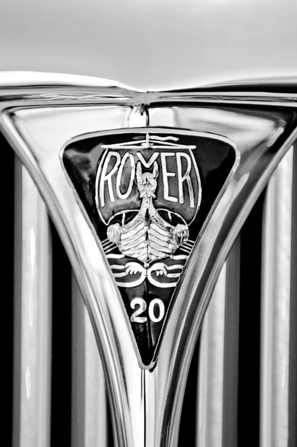 Black And White Photograph - 1940 Rover Twenty Emblem by Jill Reger