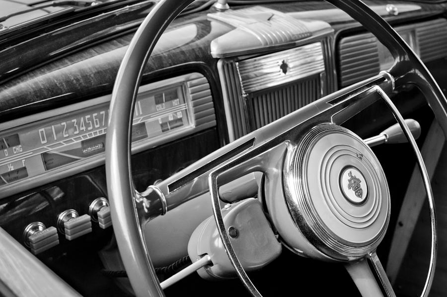 Black And White Photograph - 1941 Packard Steering Wheel by Jill Reger