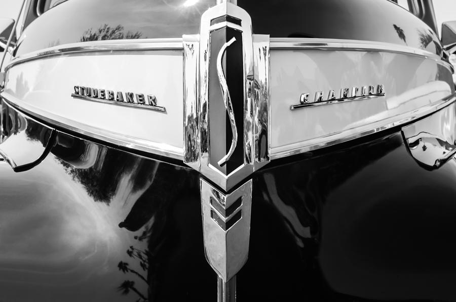 1941 Studebaker Champion Grille Emblem -0053bw Photograph by Jill Reger
