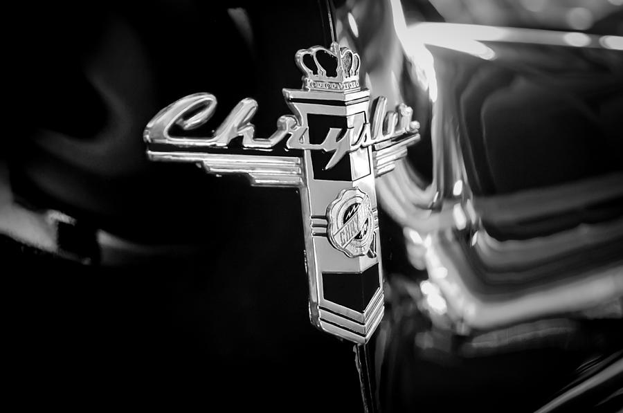 Black And White Photograph - 1947 Chrysler New Yorker Town and Country Convertible Emblem by Jill Reger