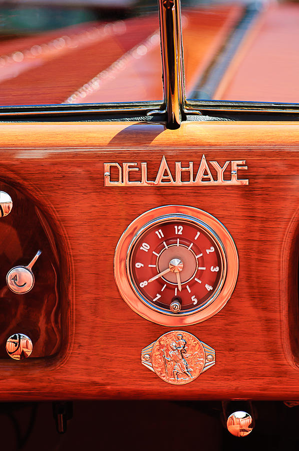1949 Delahaye 175 S Cabriolet Dandy Dash Board Emblem - Clock Photograph by Jill Reger