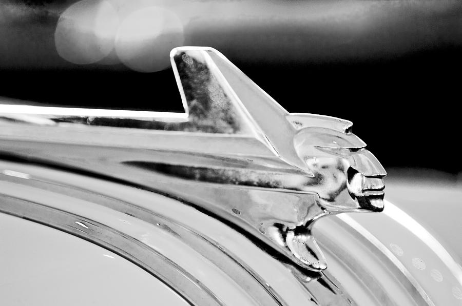 Black And White Photograph - 1952 Pontiac Chieftain Hood Ornament by Jill Reger