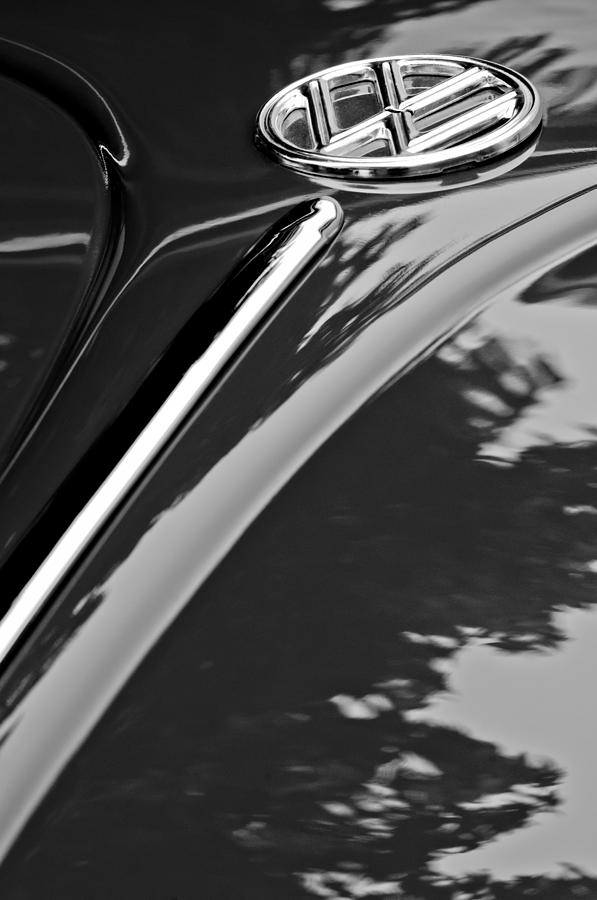 Black And White Photograph - 1952 Volkswagen VW Bug Hood Emblem #2 by Jill Reger