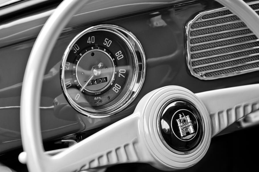 Black And White Photograph - 1952 Volkswagen VW Steering Wheel Emblem by Jill Reger