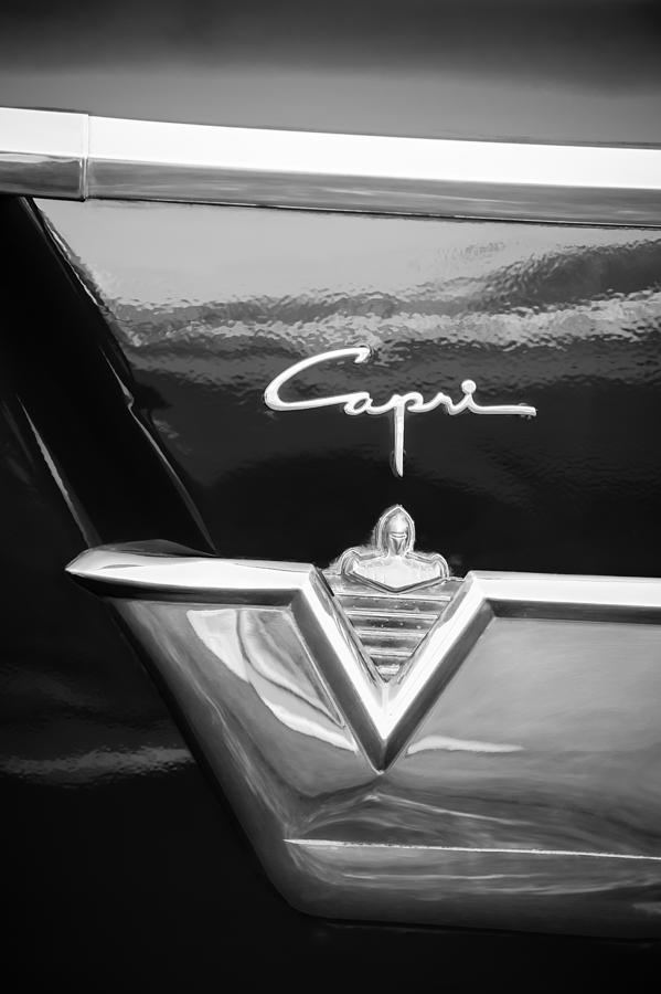 Black And White Photograph - 1954 Lincoln Capri Emblem -1177bw by Jill Reger
