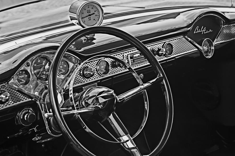 Car Photograph - 1955 Chevrolet Belair Steering Wheel - Dashboard Emblems by Jill Reger
