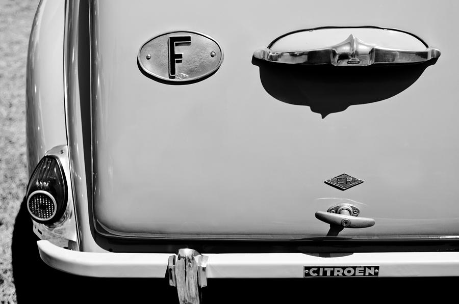 Black And White Photograph - 1956 Citroen 2CV Rear Emblem by Jill Reger