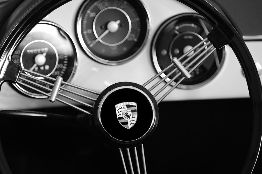 Car Photograph - 1956 Porsche Steering Wheel Emblem by Jill Reger