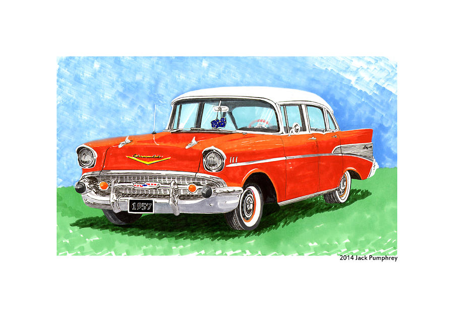 1957 Chevy Four Door Sedan Painting by Jack Pumphrey