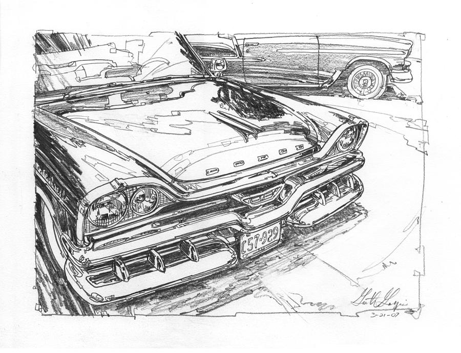 1957 Dodge Royal Lancer Study Drawing by Garth Glazier