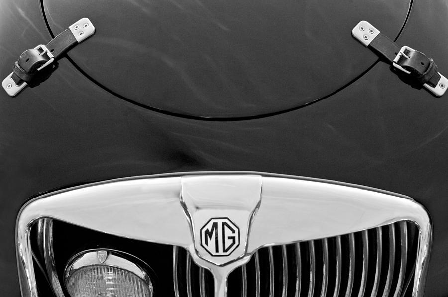 Black And White Photograph - 1957 MG MGA Ex182 Tribute Grille Emblem by Jill Reger