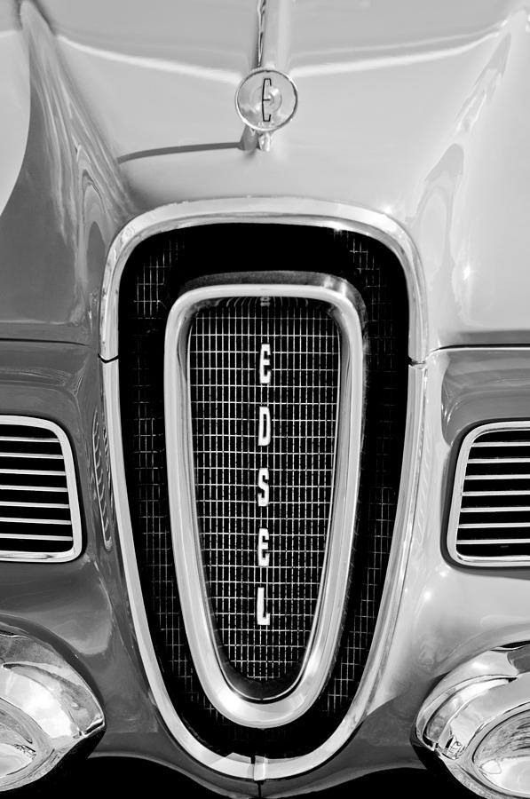 Black And White Photograph - 1958 Edsel Roundup Grille Emblem by Jill Reger