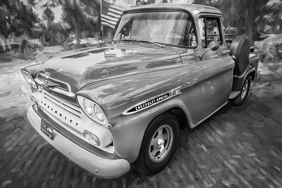 1959 Chevy Pick Up Truck Apache Series Painted BW  Photograph by Rich Franco