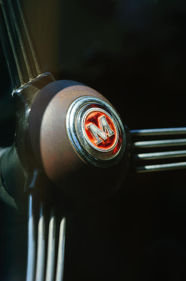 Car Photograph - 1960 Morris Minor Panel Delivery Truck Steering Wheel Emblem by Jill Reger