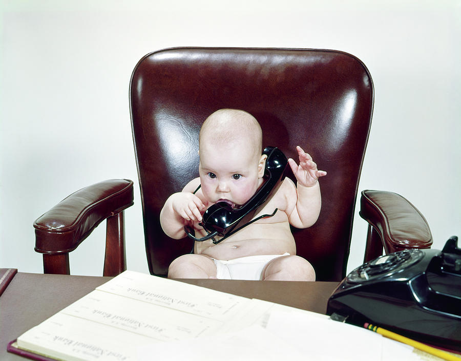 Actor Photograph - 1960s Chubby Baby Sitting In Leather by Vintage Images