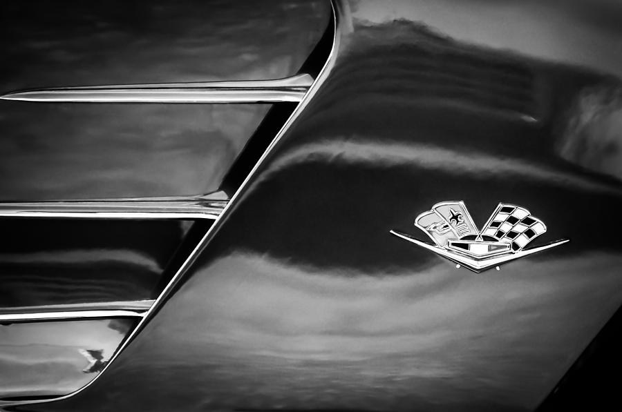 Black And White Photograph - 1961 Chevrolet Corvette Emblem by Jill Reger