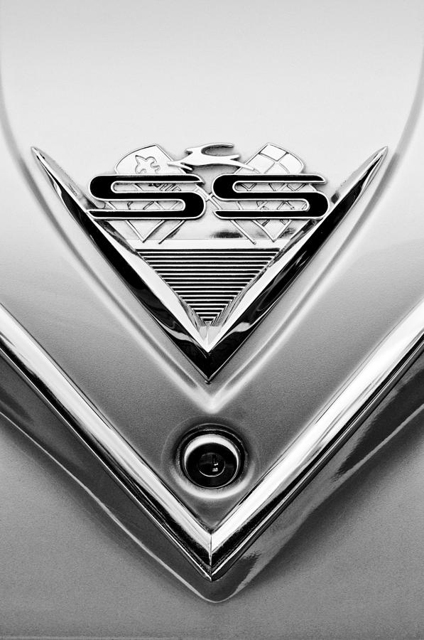 Black And White Photograph - 1961 Chevrolet SS Impala Emblem by Jill Reger