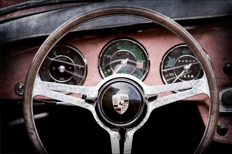 Car Photograph - 1964 Porsche C Steering Wheel Emblem by Jill Reger