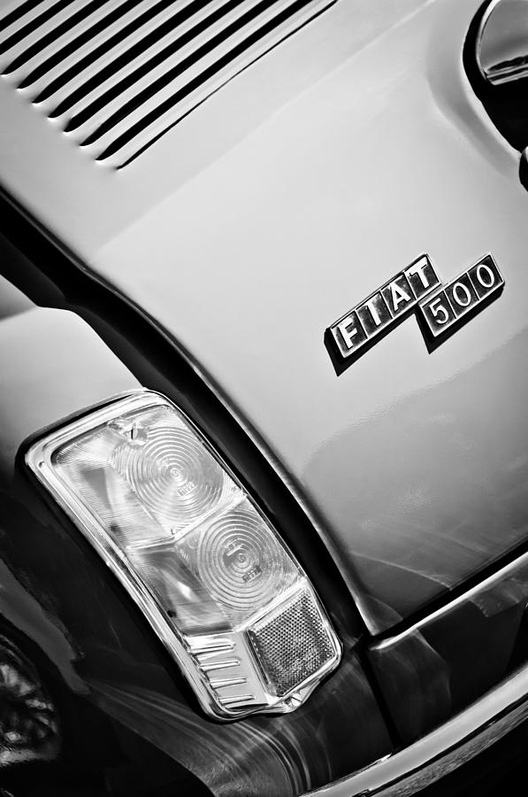 Black And White Photograph - 1965 Fiat Taillight Emblem by Jill Reger