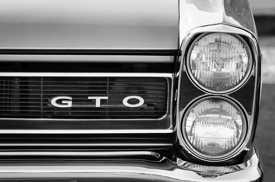 Black And White Photograph - 1965 Pontiac GTO Grille Emblem - Headlight by Jill Reger