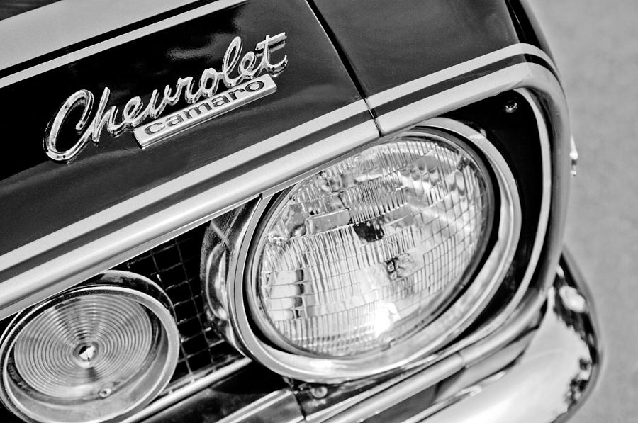 Car Photograph - 1967 Chevrolet Camaro SS Head Light Emblem by Jill Reger