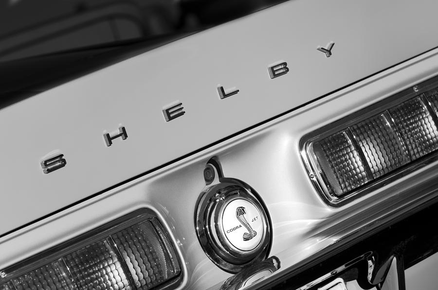 Car Photograph - 1968 Shelby Gt500 Kr Fastback Rear Emblem - Taillights by Jill Reger