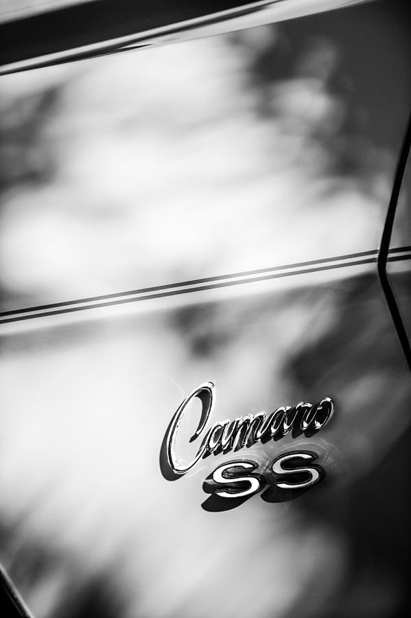 Black And White Photograph - 1969 Chevrolet Camaro RS-SS Indy Pace Car Replica Side Emblem by Jill Reger