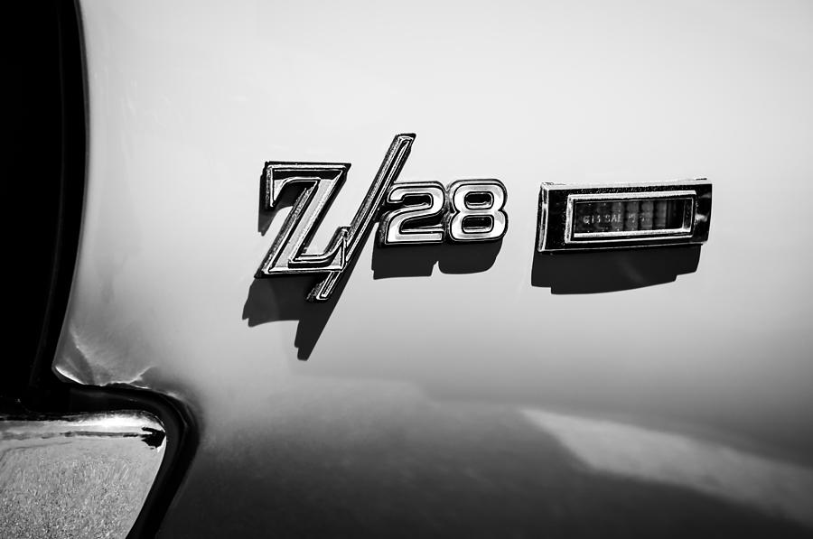 Black And White Photograph - 1969 Chevrolet Camaro Z28 Emblem by Jill Reger