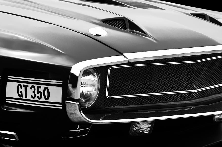Black And White Photograph - 1970 Ford Shelby GT350 Fastback Emblem by Jill Reger