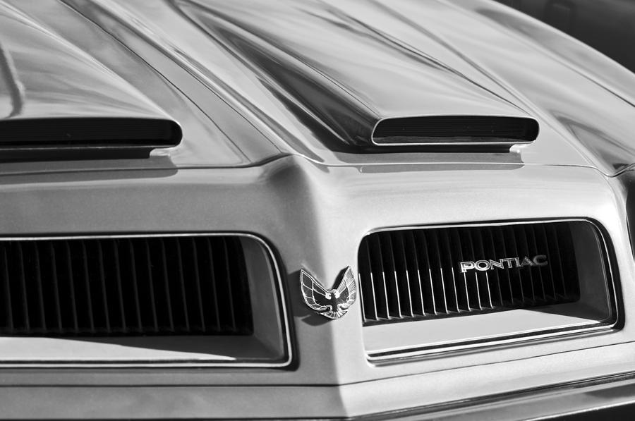 Black And White Photograph - 1974 Pontiac Firebird Grille Emblem by Jill Reger