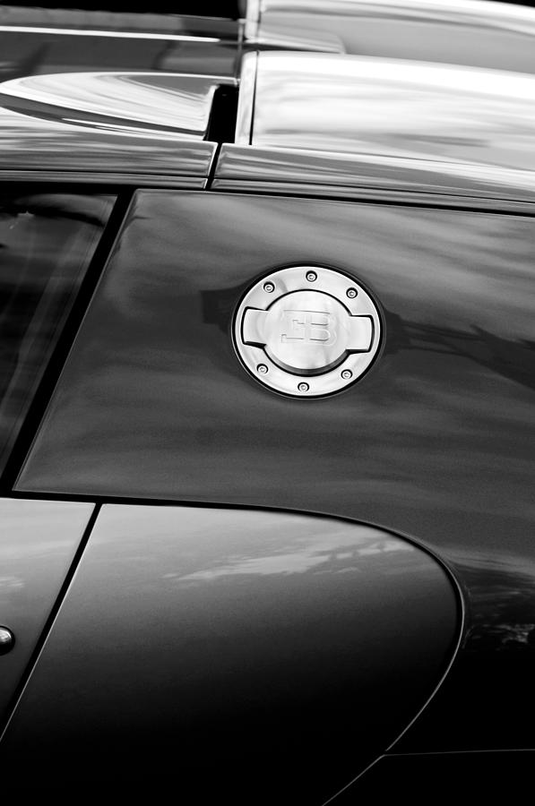 Black And White Photograph - 2008 Bugatti Veyron Emblem #1 by Jill Reger