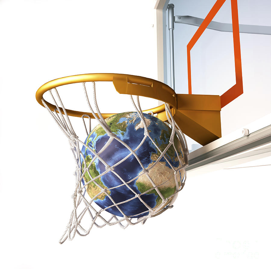Basketball Digital Art - 3d Rendering Of Planet Earth Falling #1 by Leonello Calvetti