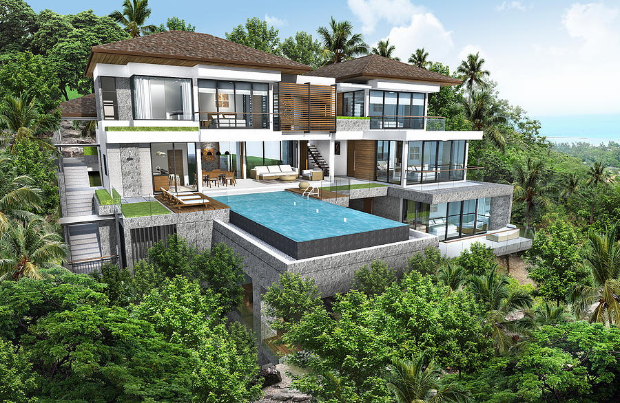 3D Rendering Of Tropical House Exterior Digital Art By Thanes Pixels