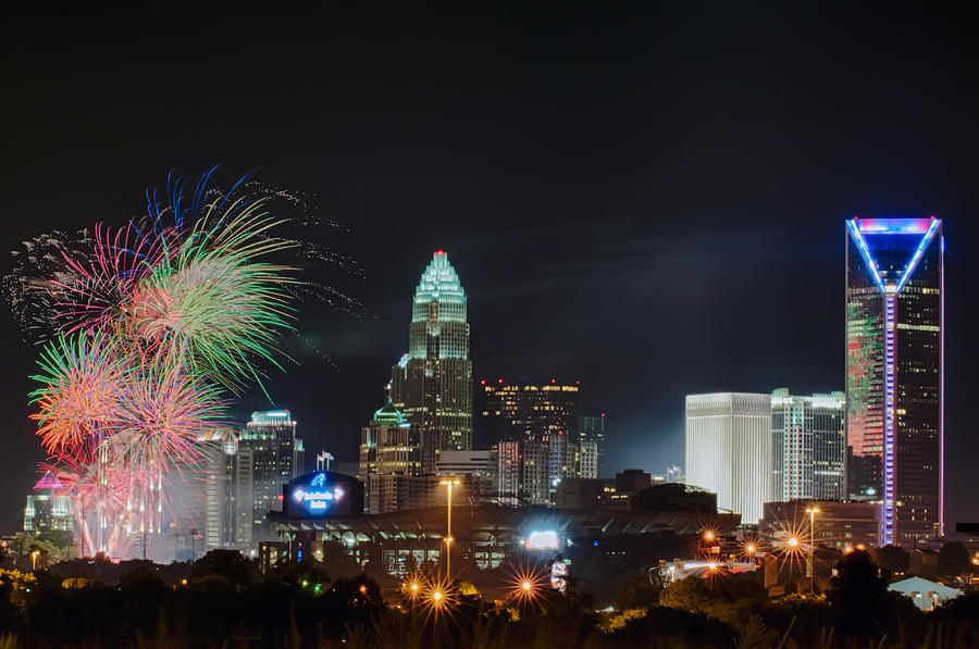 4th Of July Firework Over Charlotte Skyline Photograph by Alex