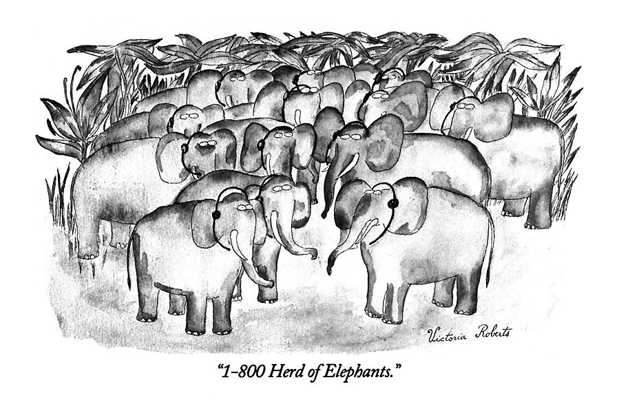 1-800 Herd Of Elephants Drawing by Victoria Roberts