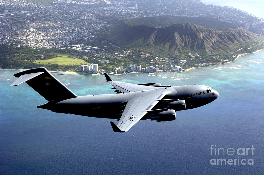 A C-17 Globemaster III Flies over Hawaii #1 Photograph by Celestial Images