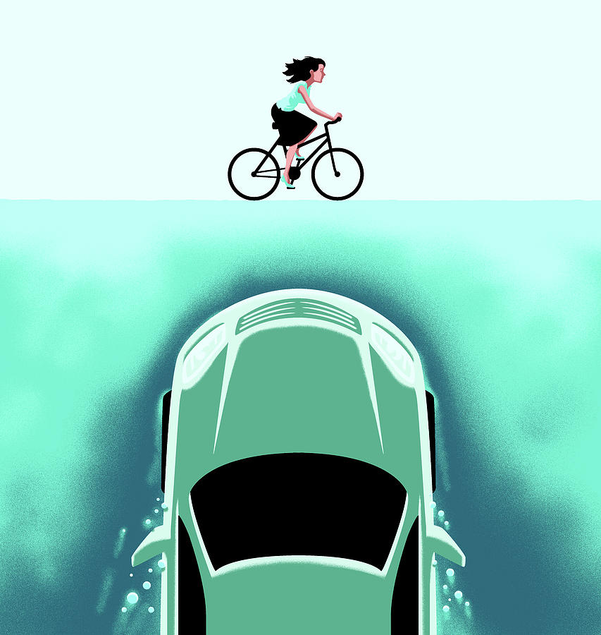 A Car Emerges From The Deep Toward A Bicyclist 1 Drawing by Christoph Niemann A Car Emerges From The Deep Toward A Bicyclist 1 Drawing by Christoph Niemann