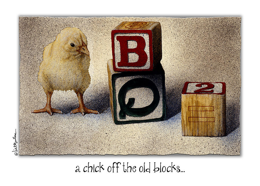 Chicken Painting - A Chick Off The Old Blocks... #1 by Will Bullas