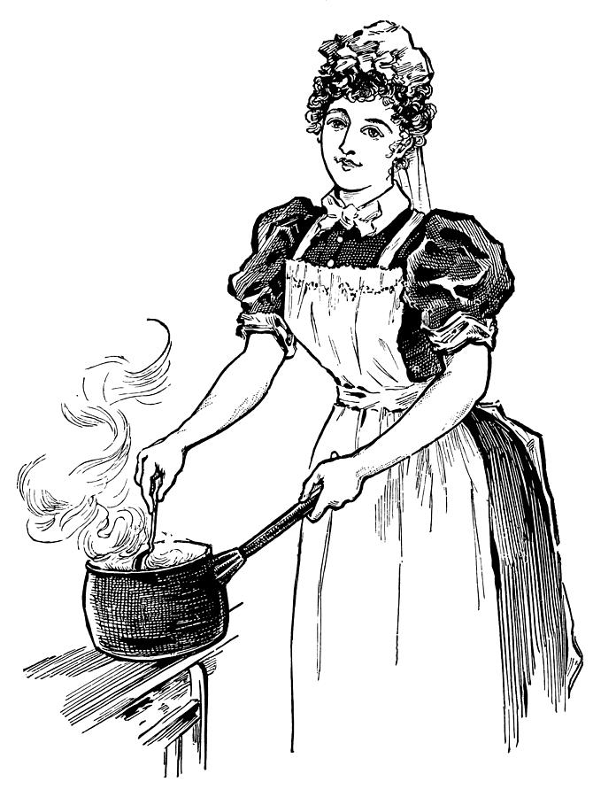 Pan Drawing - A Cook Stirring The Contents  Of A Pan #1 by  Illustrated London News Ltd/Mar