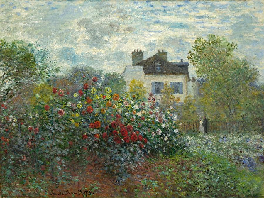 A Corner of the Garden with Dahlias #1 Painting by Claude Monet