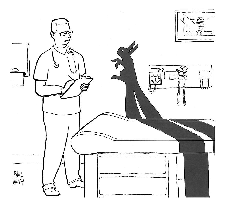 A Doctor Consults A Shadow Puppet Of A Rabbit Drawing by Paul Noth
