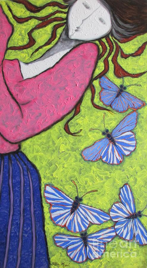 Butterfly Painting - A Girl And Butterflies I by Shivayogi Mogali