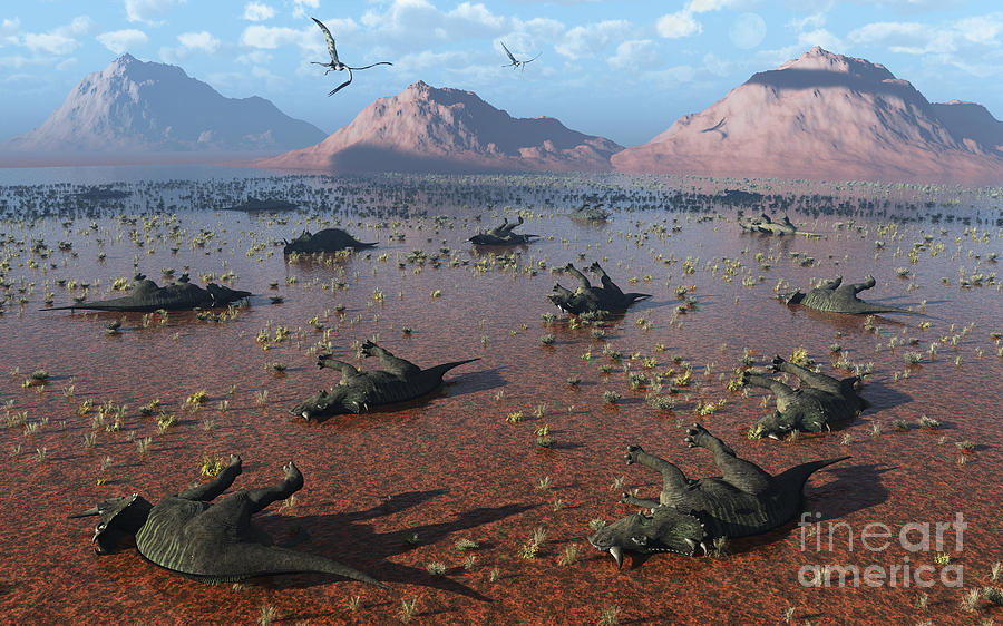 A Herd Of Dead Centrosaurus Dinosaurs Digital Art