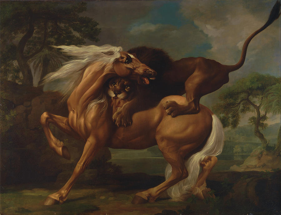 A Lion Attacking a Horse #1 Painting by Celestial Images