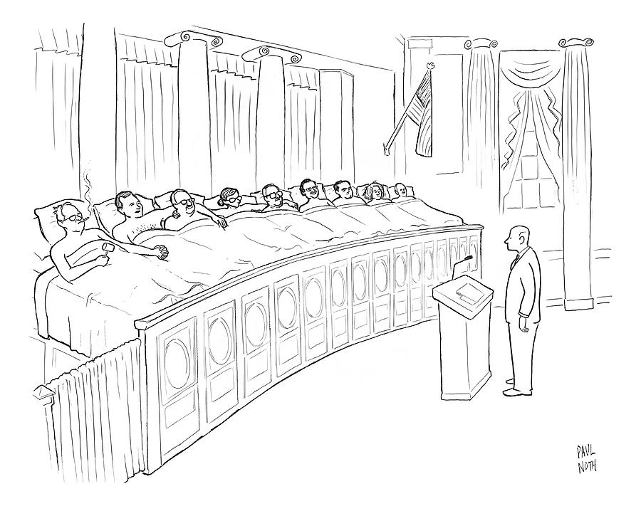 A Man Is Seen Standing In Front Of A Panel #1 Drawing by Paul Noth