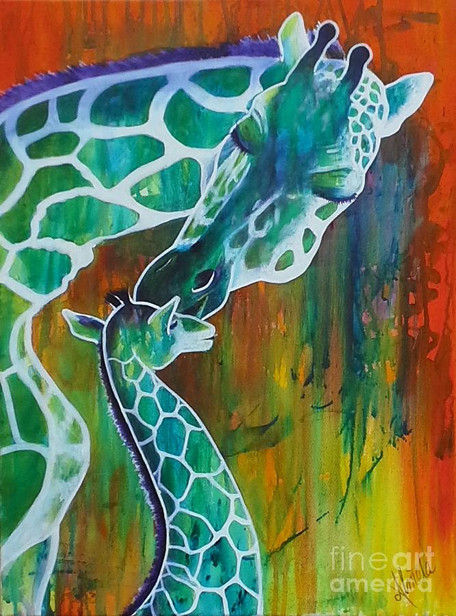 Giraffe Painting - A Mothers Devotion by Almeta Lennon