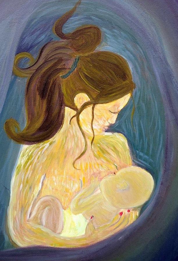 Nursing Painting - A Mothers Love by Sade  Law 