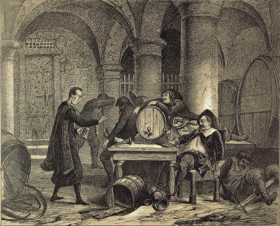 Vintage Drawing - A Party In The Nineteenth Century In The Wine Cellar #1 by English School