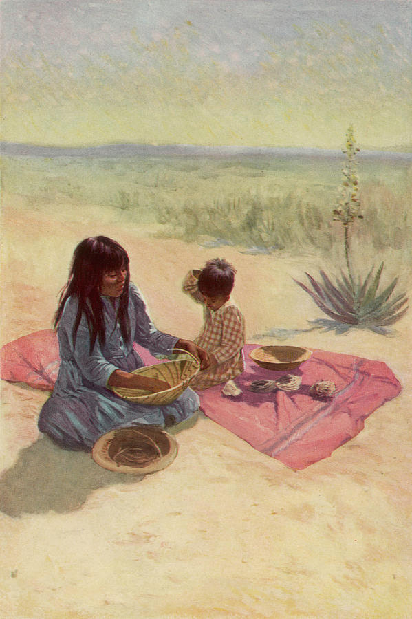 Basket Drawing - A Pima Woman Of Arizona  Makes #1 by Mary Evans Picture Library